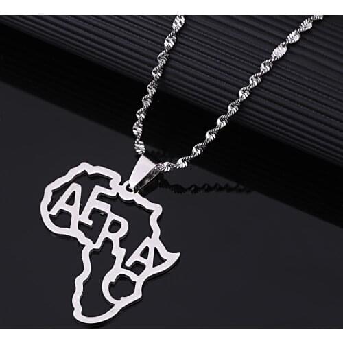 Stainless Steel Trendy African Map Pendant Necklace Map of Africa Charm Jewelry
