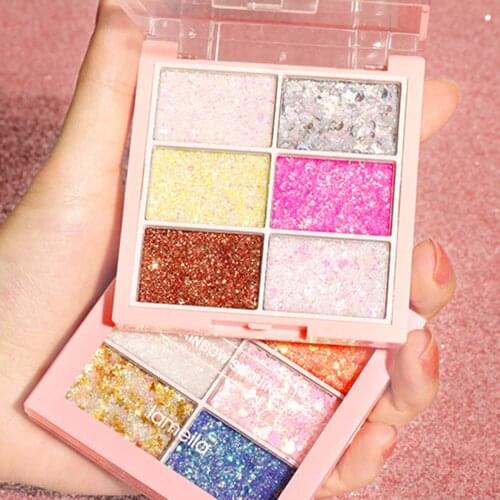 6 Color Sequins Matte Eyeshadow Palette Shiny Waterproof Long-lasting Glitter Eye Shadow Diamond Shimmer Pigment Make Up Palette