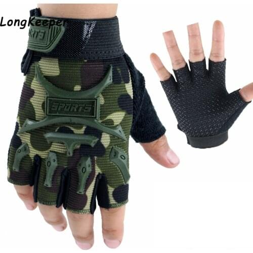 Longkeeper Camo Kids Gloves Children Sport Fingerless Gloves For 4-12 Years Girls&Boys Half Finger Non-Slip Breathable Gloves