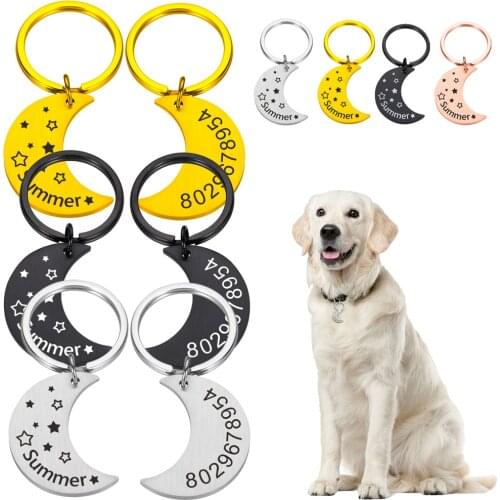 Personalized Dog ID Tag Customized Name Phone Number Keychain Moon Shape Pet ID for Cat Puppy Dog Collar Pet Accessories Tool