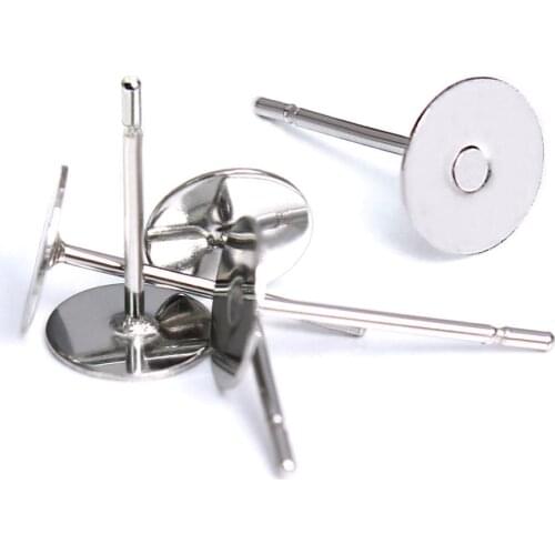 100pcs Stainless Steel Blank Earrings Base Ear Post Earring Studs Pins Cabochon Cameo Settings 4 6 8 10 12 mm DIY Jewelry Making