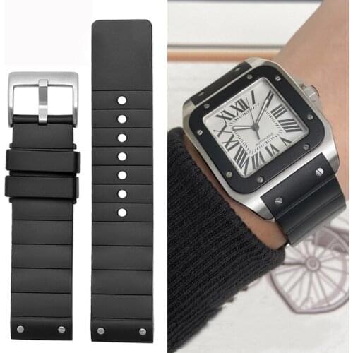 Watch Strap for Cartier Santos Sandoz Santos 100 Silicone Watch Strap Rubber Men and Women Black 23mm