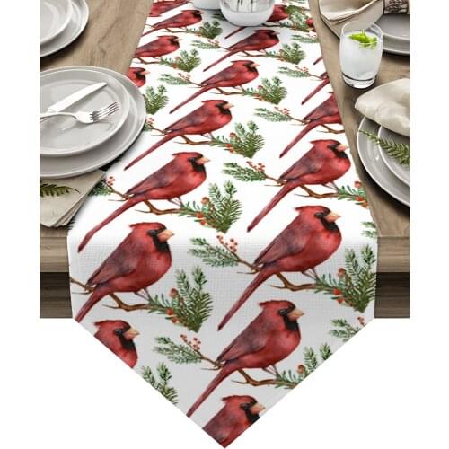 Christmas Bird Pine Branch Table Runners Wedding Decoration Table Cover Christmas Decorations for Home Table Cloth