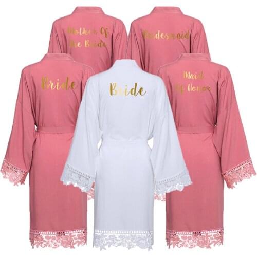 Rayon Cotton Lace Robe Bride Robe Bridesmaid Robes Gown Sleepwear Bridal Robe Women Wedding Robe