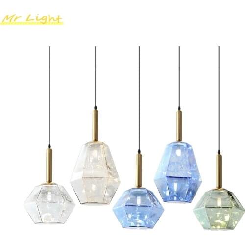 Modern LED Pendant Lights Lighting Nordic Stained Glass Pendant Lamp Loft Bedroom Kitchen Hanging Lamp Home Decor Light Fixtures