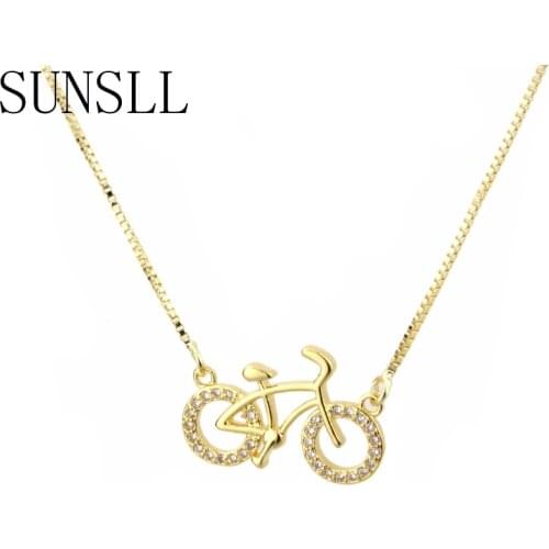SUNSLL New Fashion Designed Gold/Silver Color Copper White Cubic Zirconia Bicycle Pendant Necklace Jewelry for Women/Children