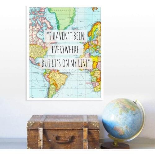 Susan Sontag Travel Quote Print World Traveler Gift Vintage World Map Poster Inspirational Wall Art Canvas Painting Home Decor