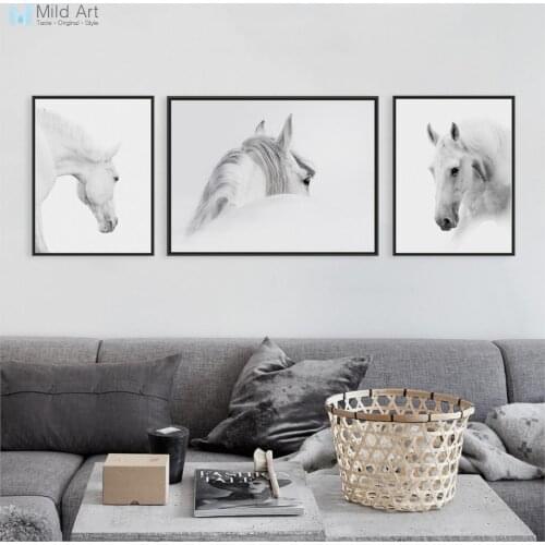 Triptych Modern White Horse Head Photo A4 Poster Animal Wall Picture Nordic Living Room Home Decor Canvas Painting Custom Gift