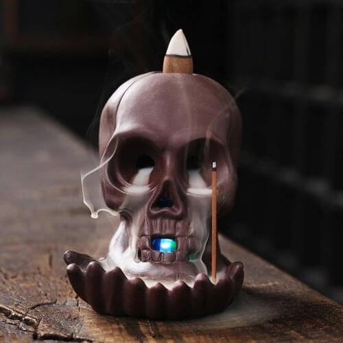 Ceramic Handicraft Windproof Waterfall Backflow Skull Incense Burner Home office Tea House Decorate Ceramic Incense Fountain