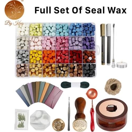 Retro Octagonal Sealing Wax Seal Set Sealing Stamp Kit Envelope For DIY Wedding Invitation 24 Colors Wax Beads Paint Sealing Wax