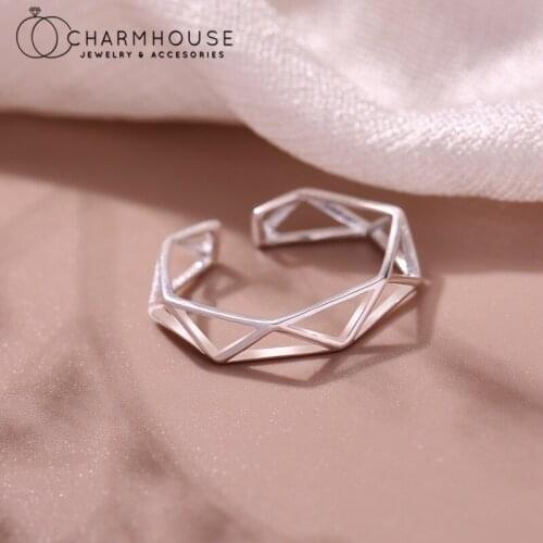 Pure Silver Finger Rings For Women Exquisite Geometric Open Ring Anillo Bague Femme 2021 Trendy Jewelry Accessories Party Gifts