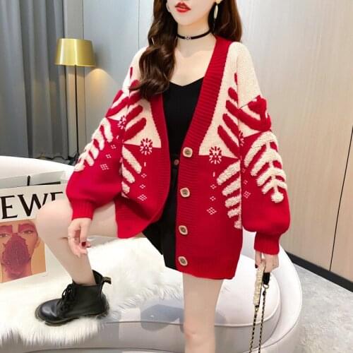 Women Knitted Cardigans Sweater Fashion Autumn Long Sleeve Loose Coat Casual Button Thick V Neck Solid Female Tops 2021 Cloths