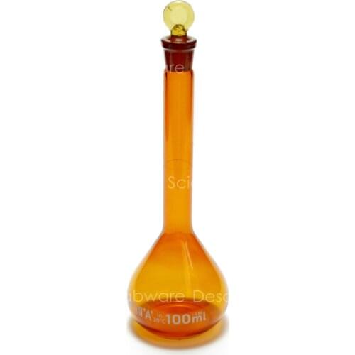 100ml,Amber Brown Glass Volumetric Flask With Glass Stopper,Laboratory Glassware