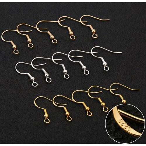 100pcs Copper Earring Wire Hooks with 925 Logo Gold Rhodium Color Ball Coil Fish Earring Clasp for DIY Jewelry Making Findings