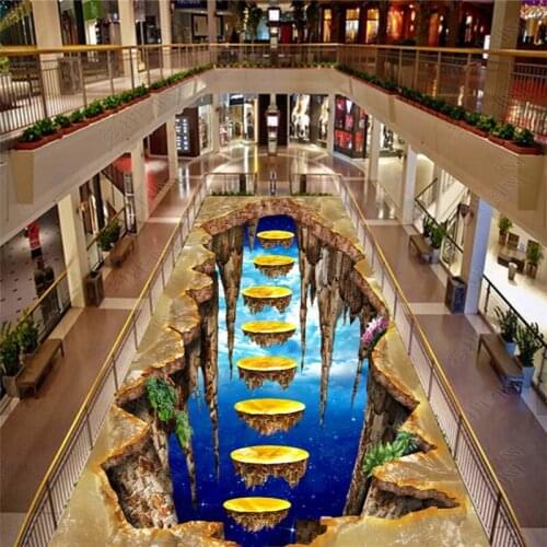 Beibehang Bedroom bathroom decoration 3D wallpaper floor Blue sky and white clouds Ladder floor non-slip waterproof 3d wallpaper