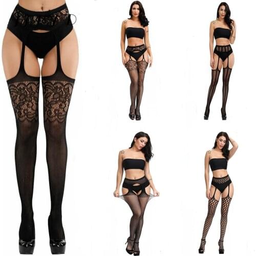 5 Pairs Solid Stockings Women Sexy Thigh High Fishnet Nylon Long Socks Sex Belt Standard Over Knee Socks Sexy Lingerie