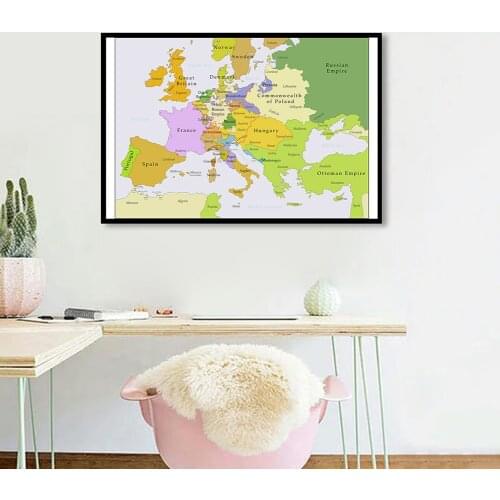 90*60cm 1700-1850 The Europe Political Map Vintage Canvas Painting Wall Art Poster Classroom Home Decor Children School Supplies