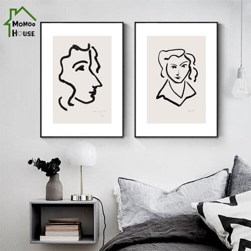 Matisse Abstract Figure Canvas Painting Black and White Line Portrait and Print Minimalist Picture Wall Art Decorations