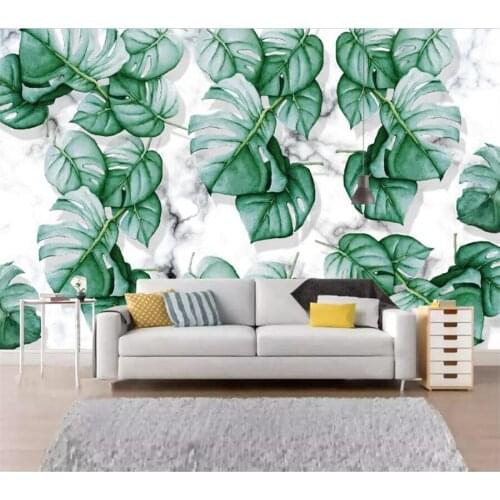 Wellyu Custom large mural green leaves leaves banana fan coconut tree Mediterranean style living room background wallpaper