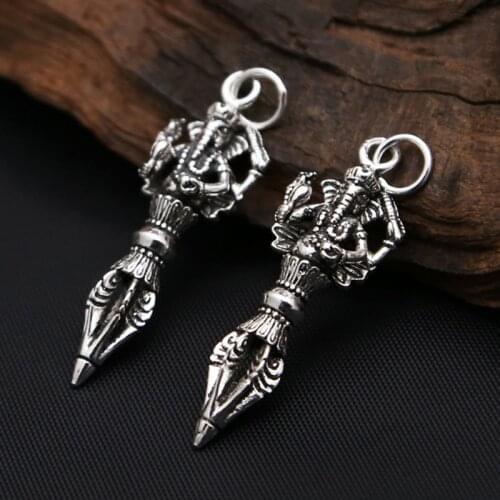 S925 Sterling Silver DIY Bracelet Accessories Elephant Trunk Vajra Pendant Bracelet Retro Style Pointed Pestle Wholesale