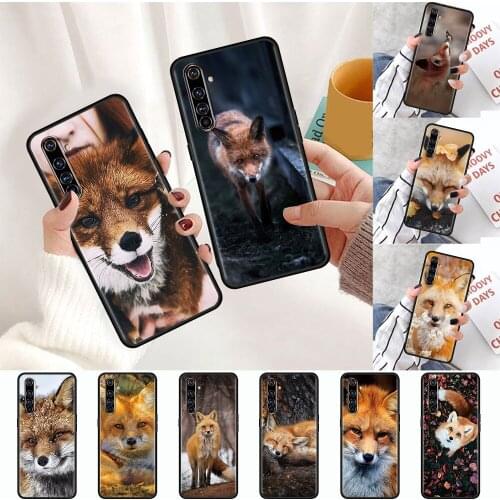 Black Case for Realme 6 7 C21 C3 XT 5 X50 8 Pro TPU Cell Phone Cover Coque 7i C11 C15 GT Neo Animal Fox Cute Soft Capas Shell