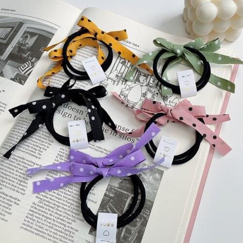 2021 Summer Children Cute Colors Dot Tie Bow Scrunchies Rubber Bands Girls Lovely Soft Elastic Hair Bands Kids Hair Accessories