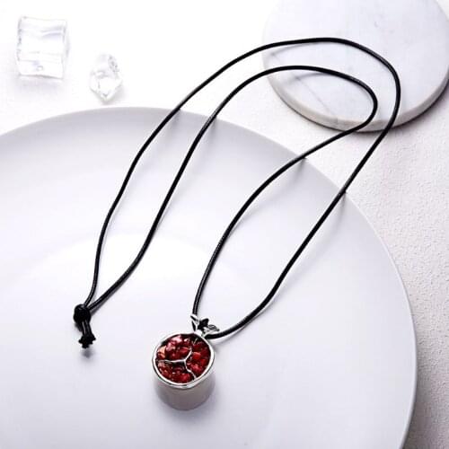 Fruit Red Pomegranate Stone Pendant Necklace Long Sweater Chain Fashion Jewelry