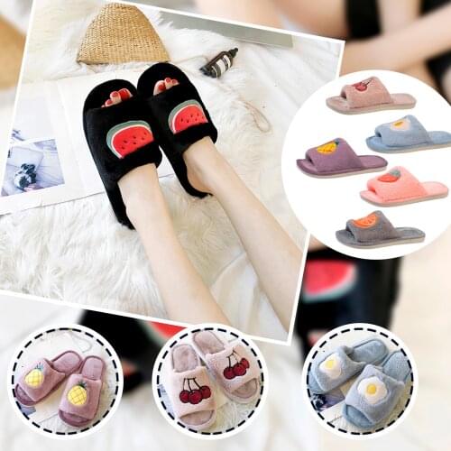 Floral Fruit Cotton Slippers Women Shoes Large Size Non-slip Flats Home Slipper Women Shoes Winter Warm Indoor Slipper Women