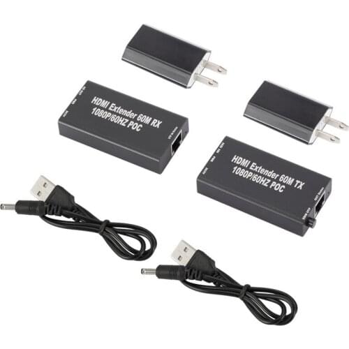 Extender Audio Over Signle RJ45 60M HDMI-compatible Extender Cable Cat5e Cat6 Ethernet Converter Adapter