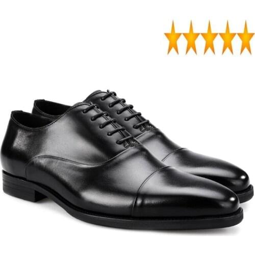 Quality Genuine Leather Mens Top Dress Black Brown Formal Business Male Shoes 2021 British Wedding Lace Up Oxford Footwear