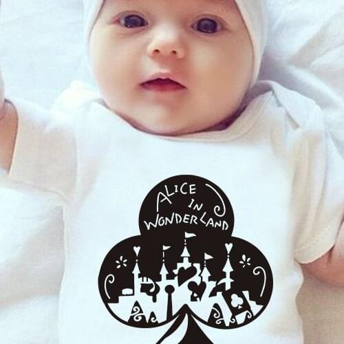 Harajuku Toddler Romper for Baby Girl Casual White Newborn Bodysuits Alice in Wonderland Print Kawaii Infant Jumpsuit Dropship