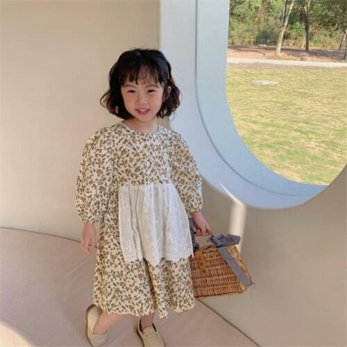 Beautiful Floral Spring Summer Girls Dress Kids Teenagers Children Clothes Outwear Special Occasion Long Sleeve High Quality