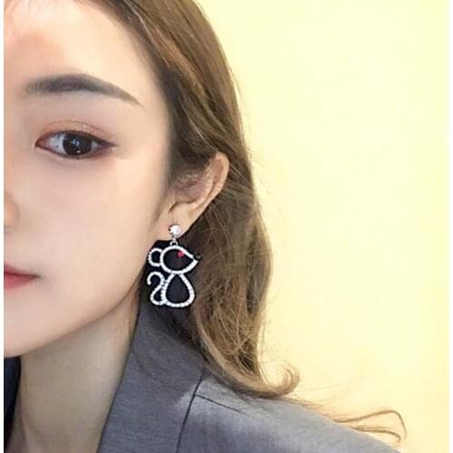 Full Rhinestone Year Of The Rat Creative Earrings Online Celebrity Earrings For Women Girls