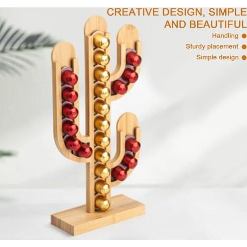 Creative Cactus Coffee Pod Holder Organizer Bamboo Stand Coffee Tabletop Decoration Cactus Coffee Capsule Storage Display Rack