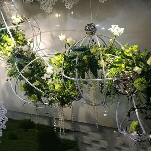 Wrought iron Round fold Ball Hanging Telescopic Ball For Wedding Decoration background props Stage Flower Decor hanging ball