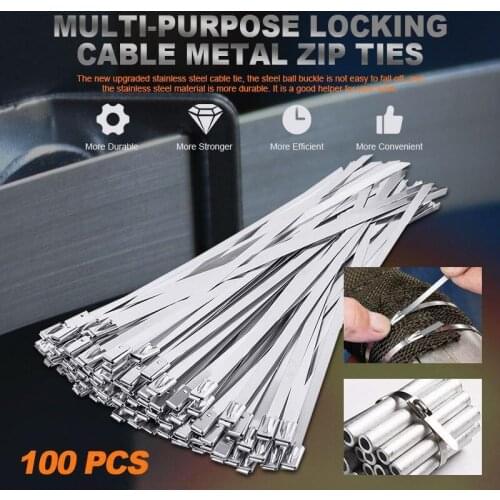 50/100PCS Multi-Purpose Locking Cable Metal Zip Ties Stainless Steel Cable twist Ties Locking Metal Zip-Exhaust Wrap Coated