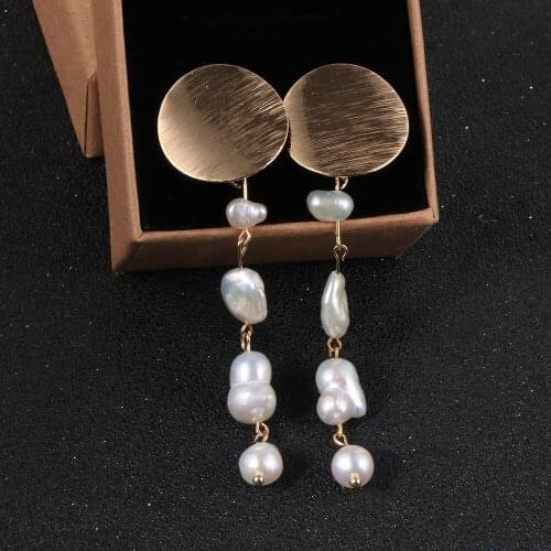Fashion Freshwater Pearl Earrings For Women 2020 Geometric Round Hanging Dangle Earrings Drop Earring Modern Female Jewelry