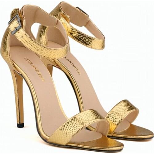 Sexy Leopard Crocodile Pattern Womens Sandals Fashion Buckle Open Toe High Heels Shoes Ladies Party Dress Sandals Big Size 42