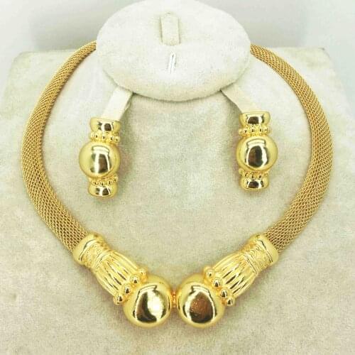 Fashion Dubai gold jewelry set African bridal wedding gift for women Saudi Arabia Necklace Earrings collar jewelry