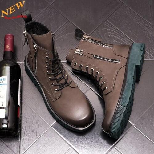 2021 Autumn new Men Casual shoes Height Increasing Shoes zip martin boots work Motorcycle boots Zapatillas Hombre