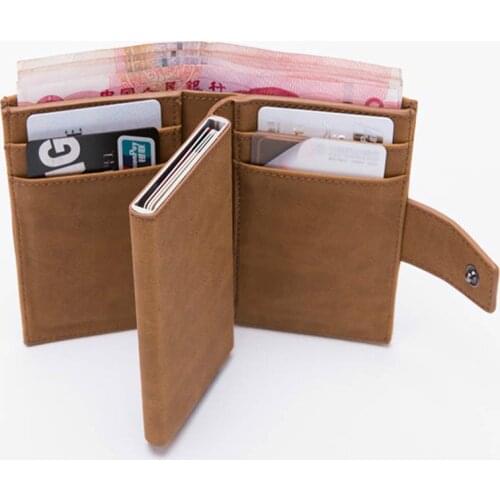 BYCOBECY Metal Men PU Leather Wallet Anti Rfid Blocking Aluminium Brand Smart Wallet Credit Card Holder Male Short Slim Pocket P