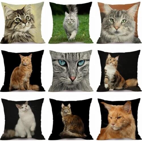 XUNYU MaineCoon Pillowcase Home Sofa Square Animal Decorative Pillow Covers Cat Pattern Cushion Cover 45X45cm HM003