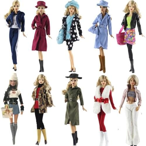 NK 3 Set/Lot Randomly Doll Dress Fashion Super Model Coat Modern Outfit Daily Wear For Barbie Doll Accessories Gift Baby Toys