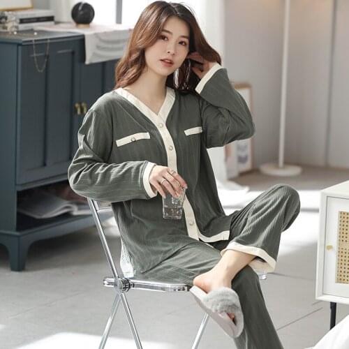New Autumn Pyjamas Female Girl Pajama Sets Lovely V-Neck Cardigan Japanese Kimonos For Women Plus Size 3XL Full Cotton Yukata