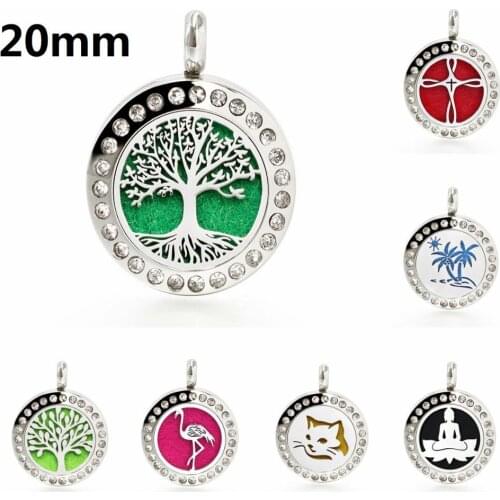 New Fish Elephant Palm Tree 20mm 316L Stainless Steel essential oil diffuser locket Perfume pendant necklace Free 10pads