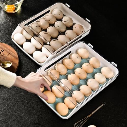 New Auto Rolling Egg Tray Holder Kitchen Refrigerator Storage Organizer Box Household Transparent Drawer Egg Box Space Saver