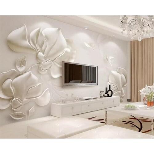 Beibehang Custom large 3d wallpaper mural living room bedroom plaster embossed magnolia bird white 3d mural TV background wall