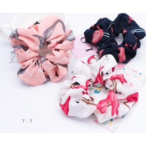 New Flamingo Houndstooth Hair Ties Floral Elastics Hair Rope Scrunchies For Lady Ponytail Holder Headdress Accessories
