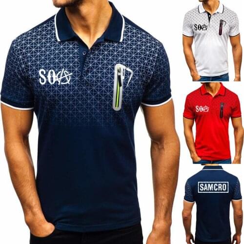 Summer Mens polo shirt SOA of anarchy the child SAMCRO Printing tops Gradient high quality Cotton casual Mens short sleeve
