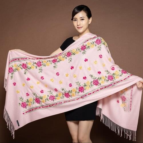 Women Embroider Flower Pashmina Cashmere Scarf Winter Warm Tassels Scarf Oversize 200*70cm Shawl Fashion Shawl Scarves Hajib